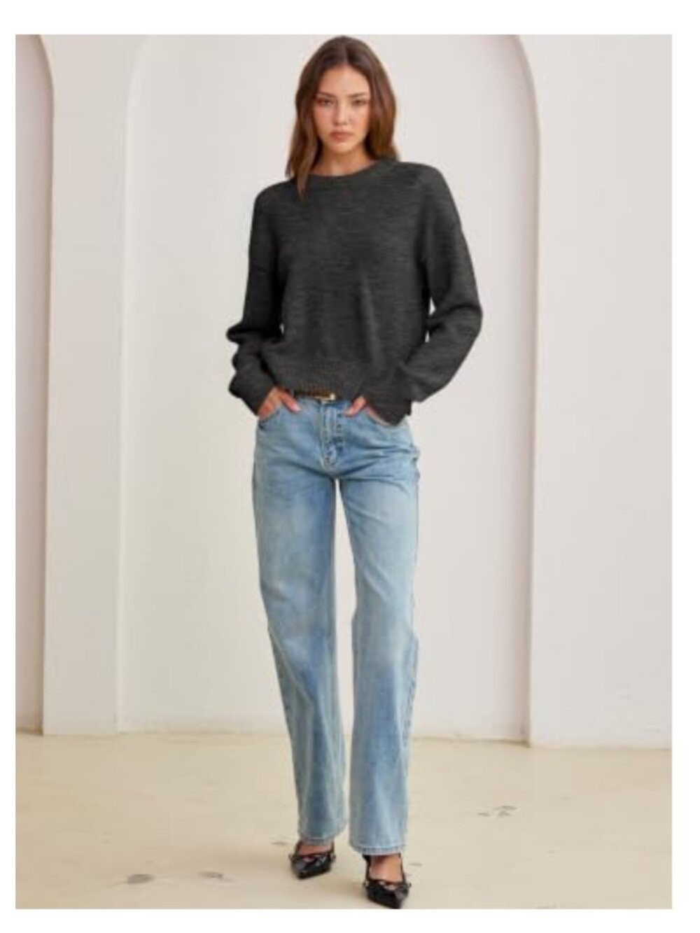 Oversized Cropped Knit Sweater Wool Blend Fuzzy Chunky Pullover - Picture 4 of 6